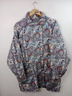 Telemac Vintage 90s Windbreaker Jacket Blue Print & Zipper XL