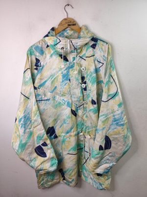 Goldem Team vintage 80s Windbreaker jacket half Zipper Beige & Print XXL