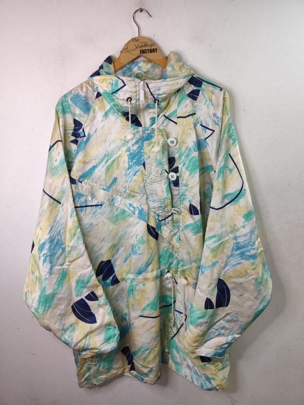 Goldem Team vintage 80s Windbreaker jacket half Zipper Beige & Print XXL