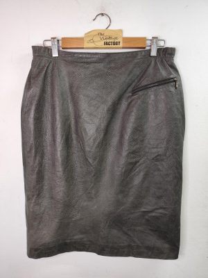 Ibepé vintage Leather Skirt Snake print Zippers & Dark gray midi L
