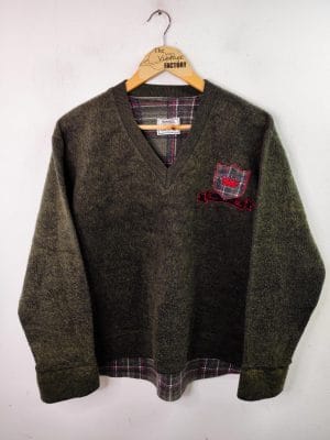 Jersey de lana verde caqui oscuro vintage 90s XL