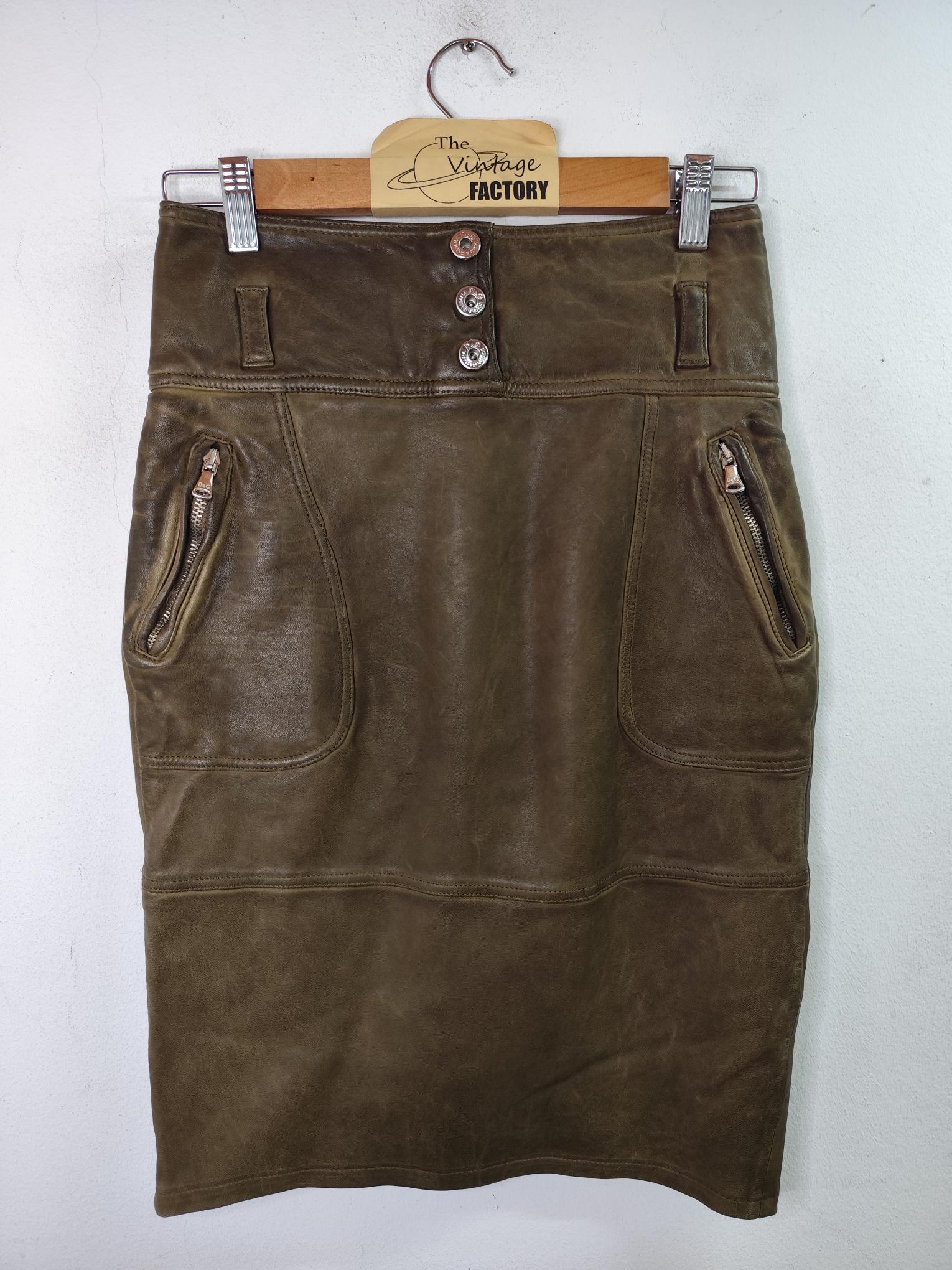 Dolce & Gabbana Leather skirt zippers & Brown midi XS S