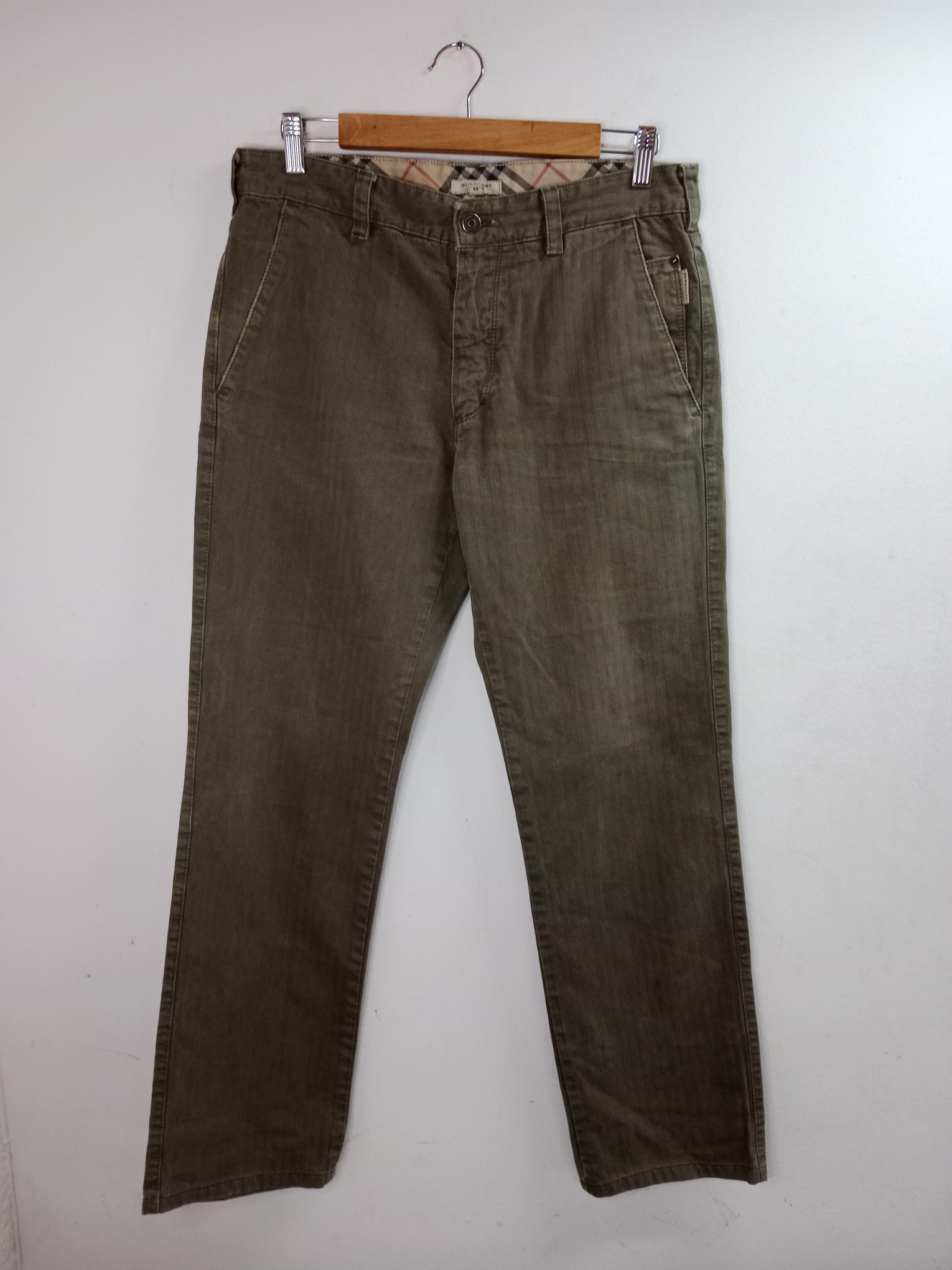 Burberry Cotton Denim Pants Khaki Green Striped & Straight 42 M
