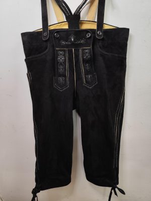 Bavarian Lederhosen Tyrolean vintage suede Black pants & Embroided 56 XL