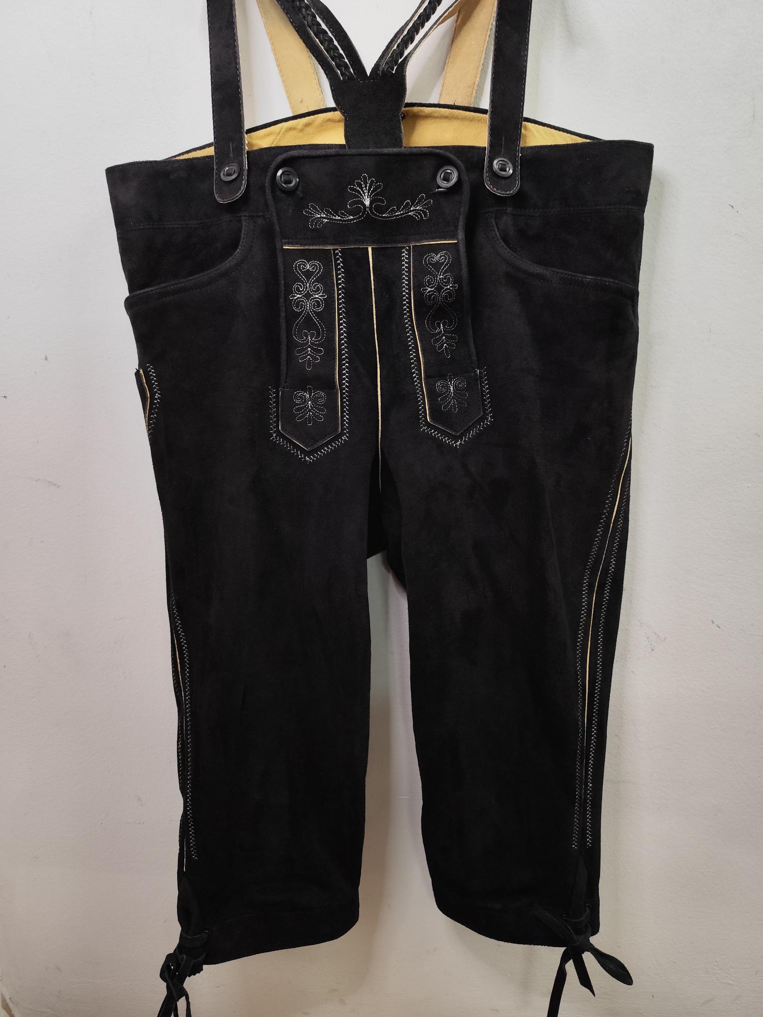 Bavarian Lederhosen Tyrolean vintage suede Black pants & Embroided 56 XL