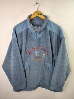Authentic Routes Fleece vintage half zipper light blue embroided XXL
