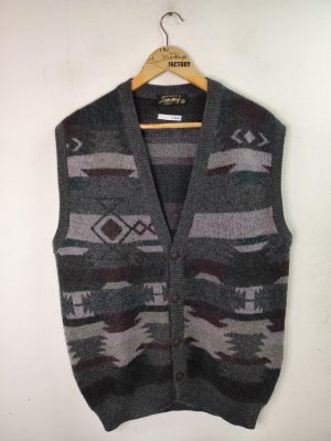 Jimmy Knitted vest vintage wool & mohair & Grey geometric print L XL