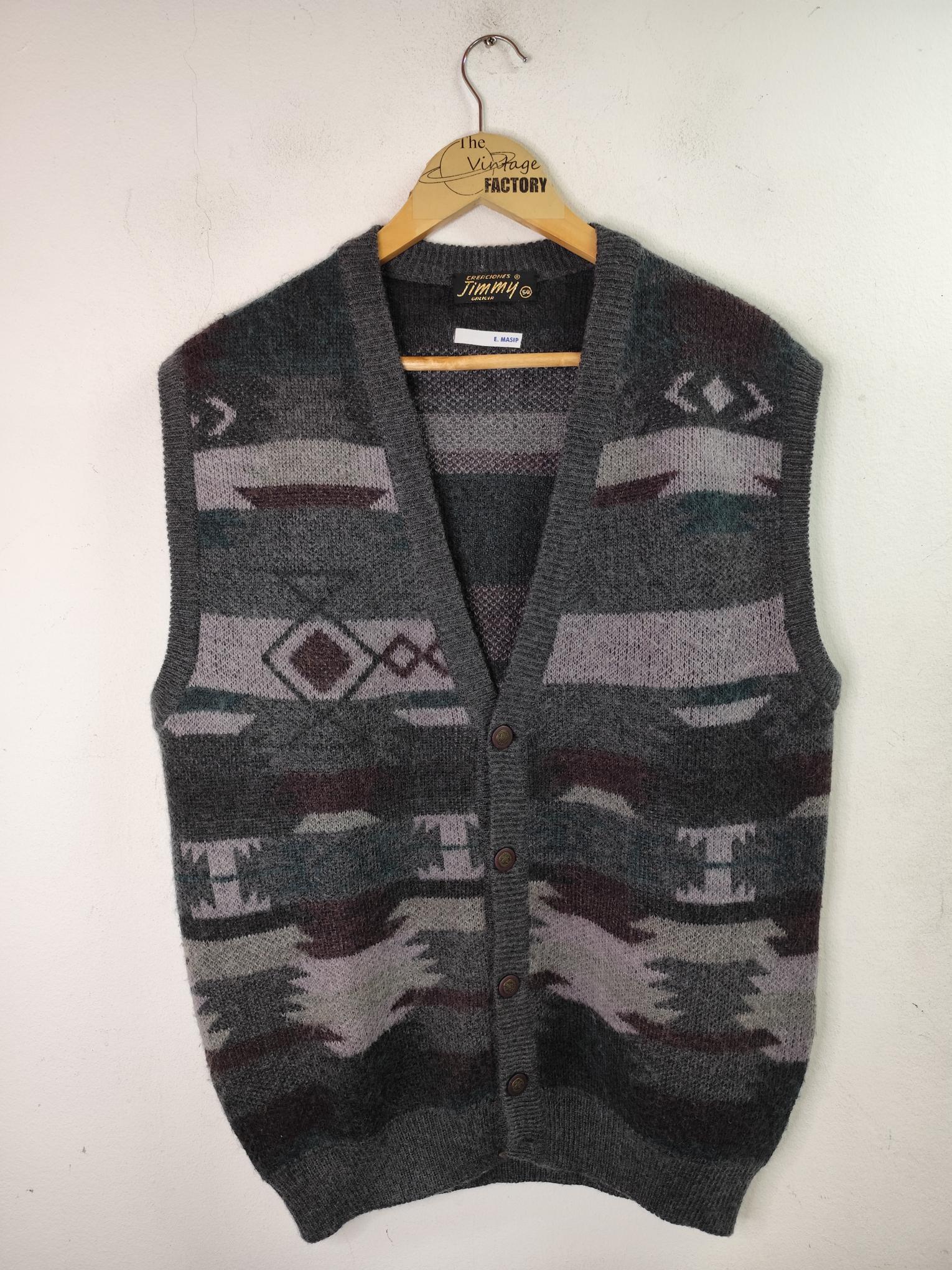 Jimmy Knitted vest vintage wool & mohair & Grey geometric print L XL
