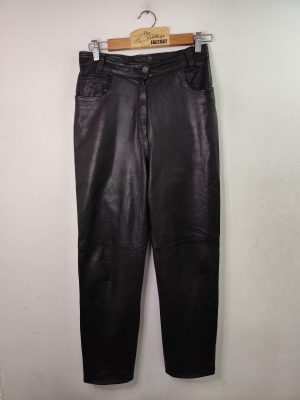 Leather pants vintage straight black & buttons S