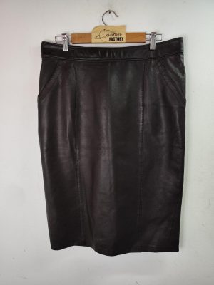 Leather Skirt Vintage Dark Brown & Pockets midi XXL