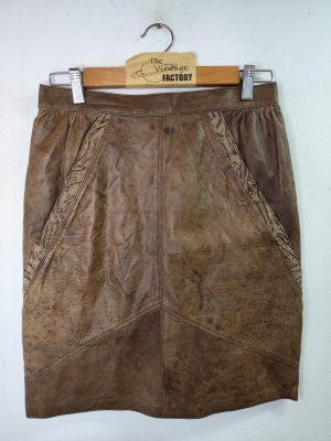 Antonio Michelon vintage Leather Skirt Light Brown & Zebra print short S