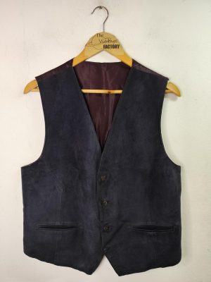 Suede vest vintage Dark blue & Buttons L