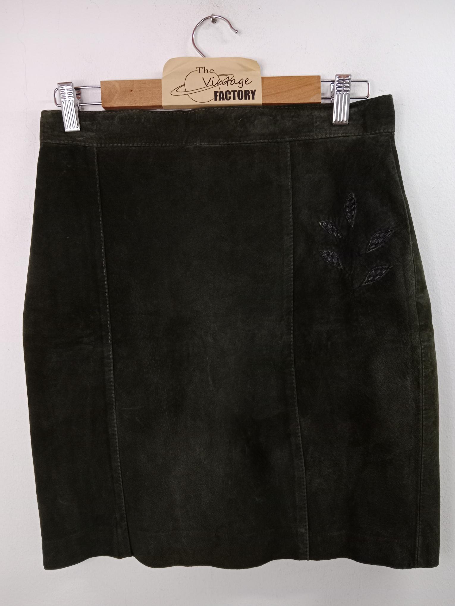 Bavarian Suede Skirt Vintage Tyrolean Dark Green & Short M