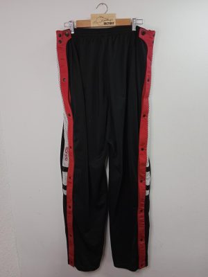 Adidas Vintage Track Pants Black & Red Buttons L XL
