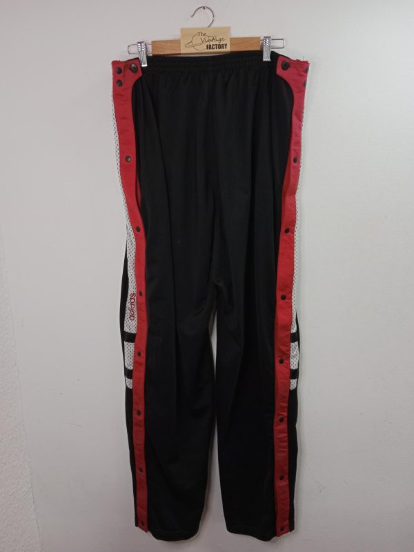 Adidas Vintage Track Pants Black & Red Buttons L XL