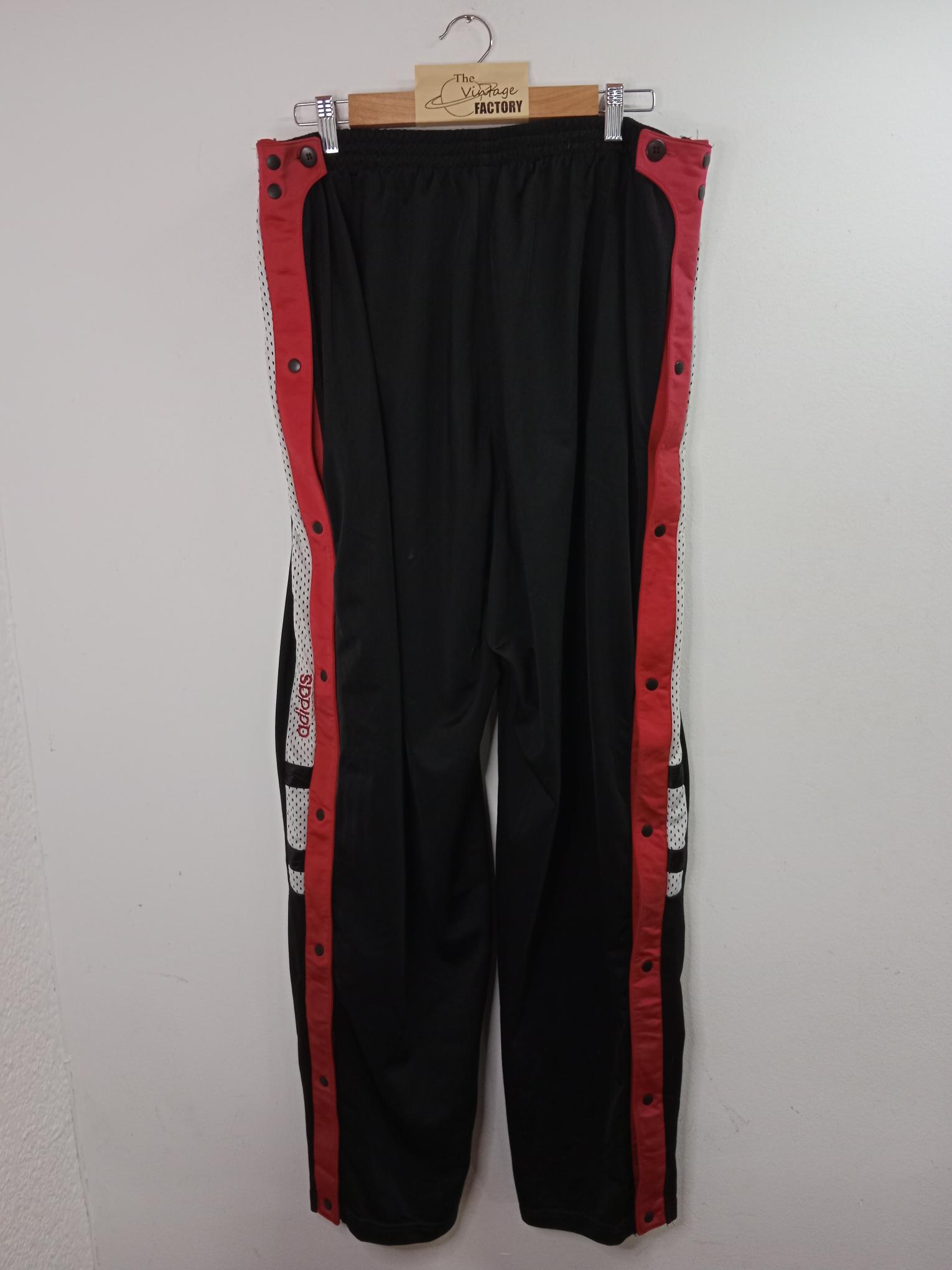 Adidas Vintage Track Pants Black & Red Buttons L XL