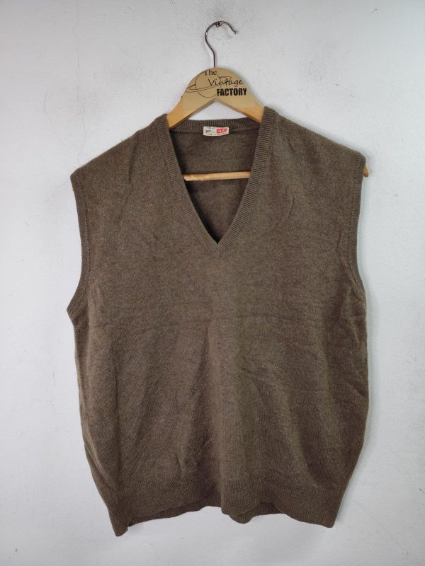 Knitted vest vintage lambswool V-neck & Brown L XL