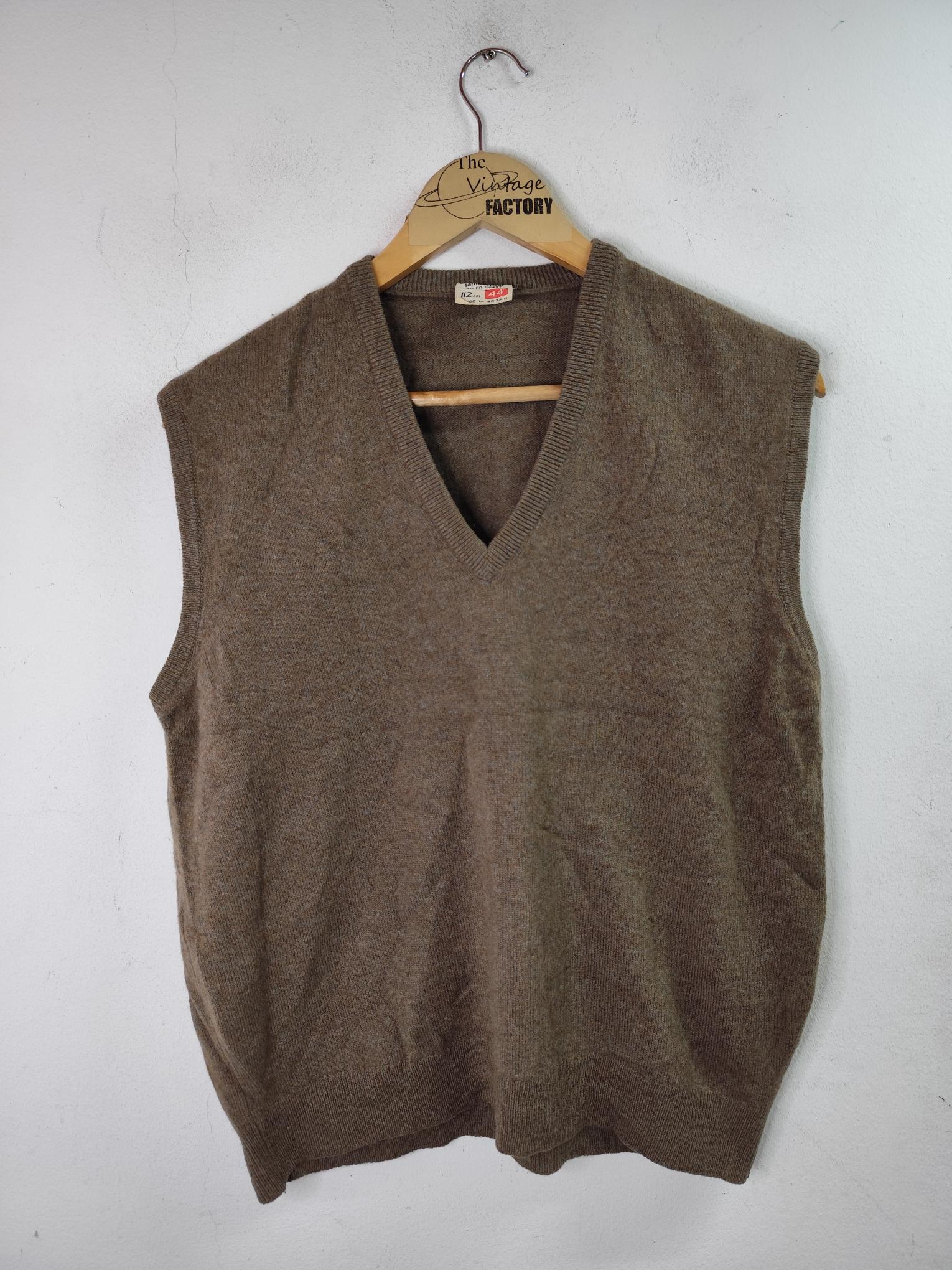 Knitted vest vintage lambswool V-neck & Brown L XL