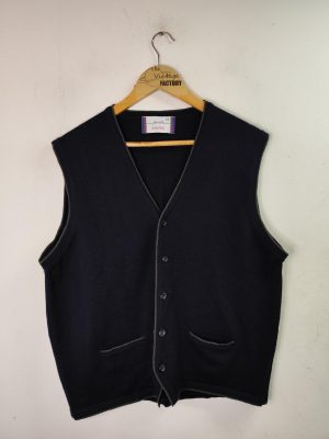 Ponte punto Knitted vest vintage wool Dark blue & Buttons XL