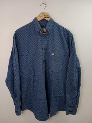 Thomas Burberry Vintage Long Sleeve Shirt Checkered Blue & Black L