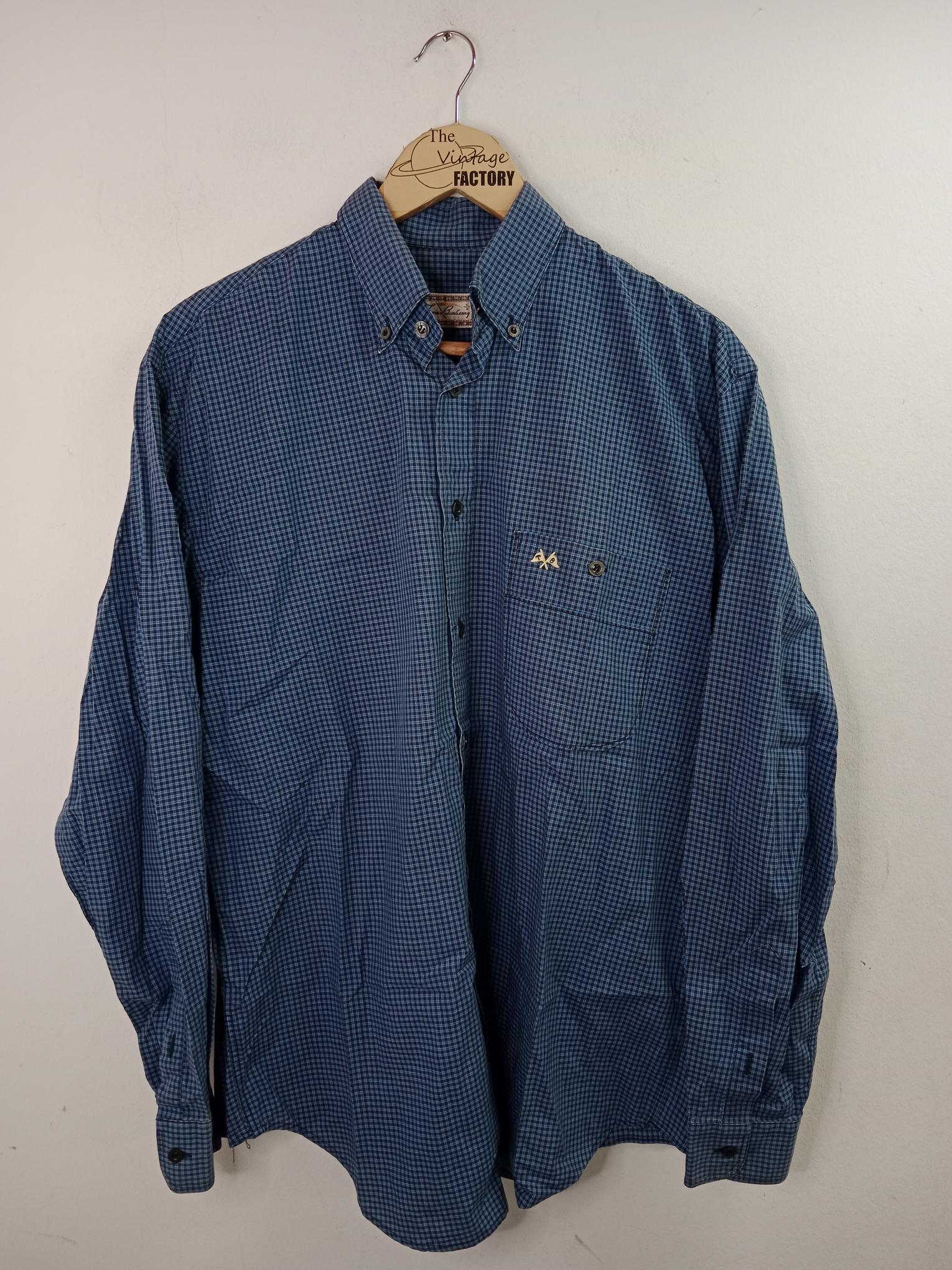 Thomas Burberry Vintage Long Sleeve Shirt Checkered Blue & Black L