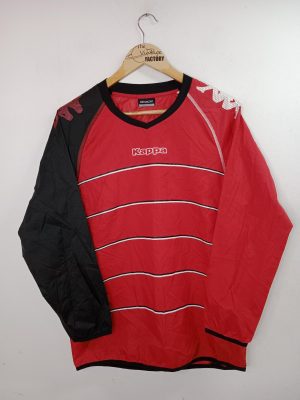 Kappa Windbreaker T-Shirt Red & Black Striped M