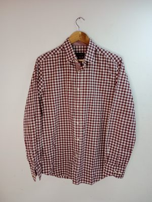 Massimo Dutti camisa blanca y burdeos a cuadros M