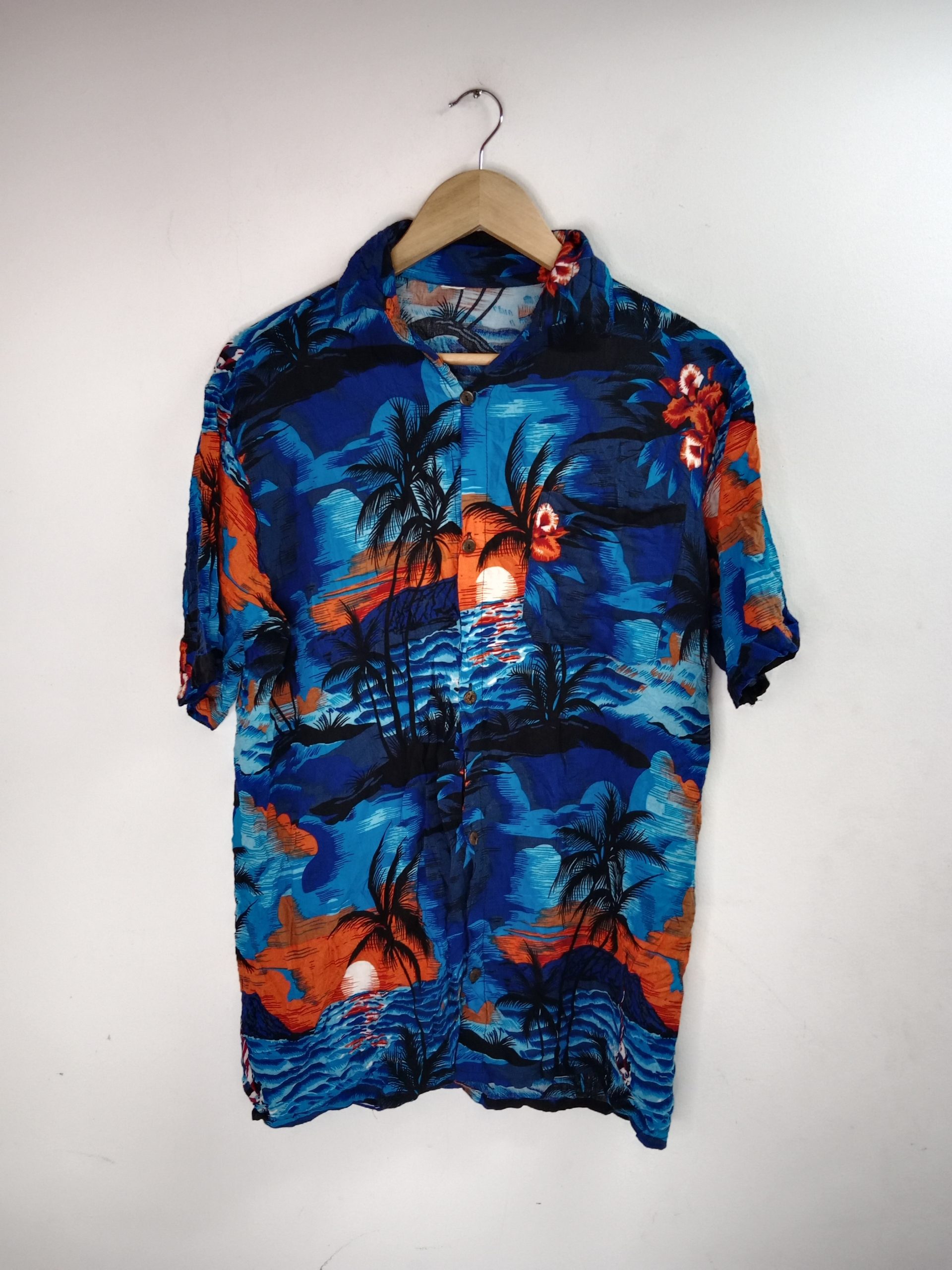 Camisa hawaiana azul oscuro atardecer vintage 90s M