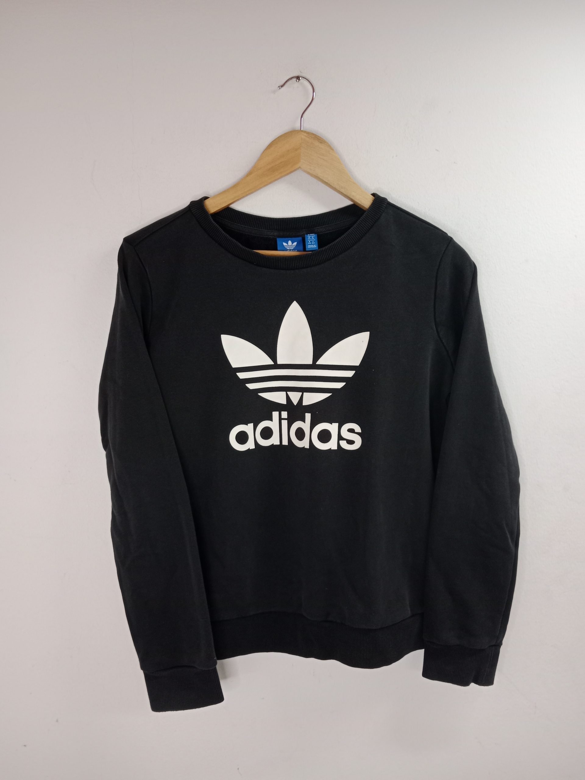 Adidas sudadera negra logo trifoil blanco S