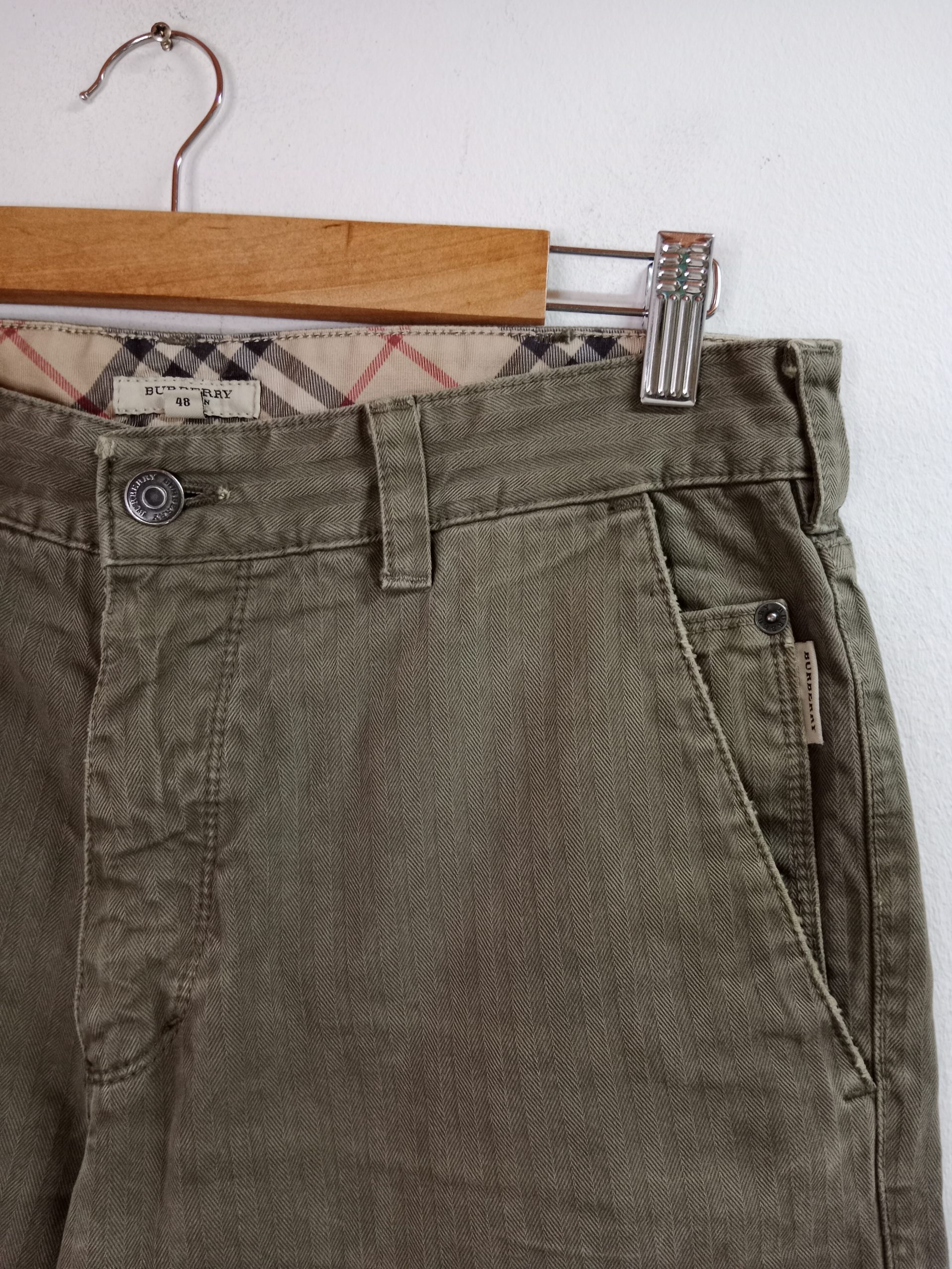 Burberry Cotton Denim Pants Khaki Green Striped & Straight 42 M - Imagen 2