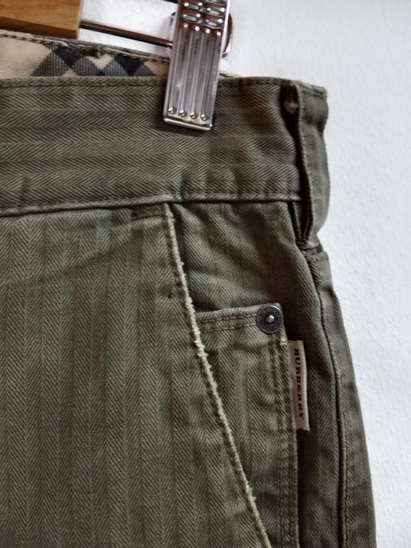 Burberry Cotton Denim Pants Khaki Green Striped & Straight 42 M - Imagen 3