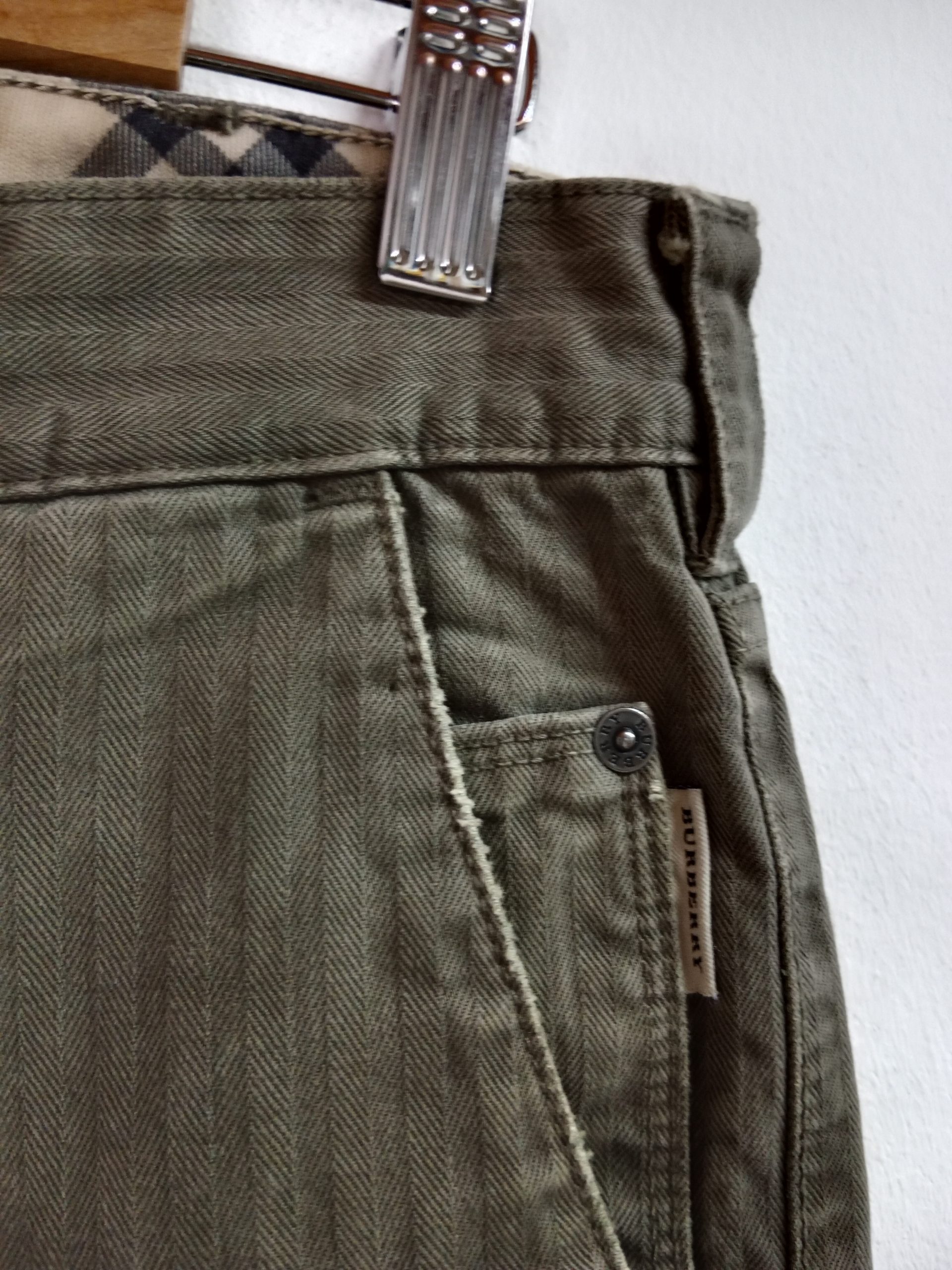 Burberry Cotton Denim Pants Khaki Green Striped & Straight 42 M - Imagen 3