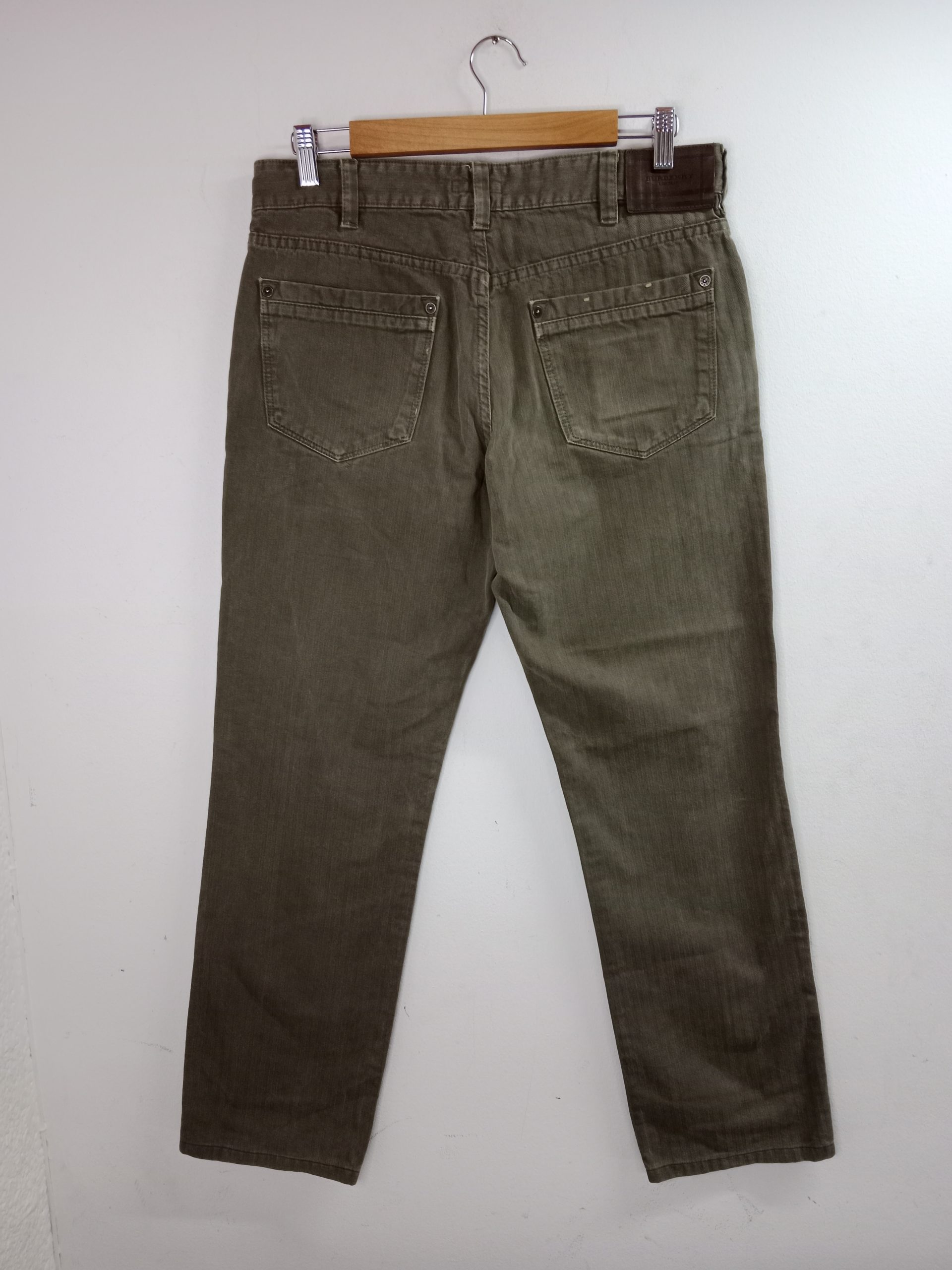 Burberry Cotton Denim Pants Khaki Green Striped & Straight 42 M - Imagen 4