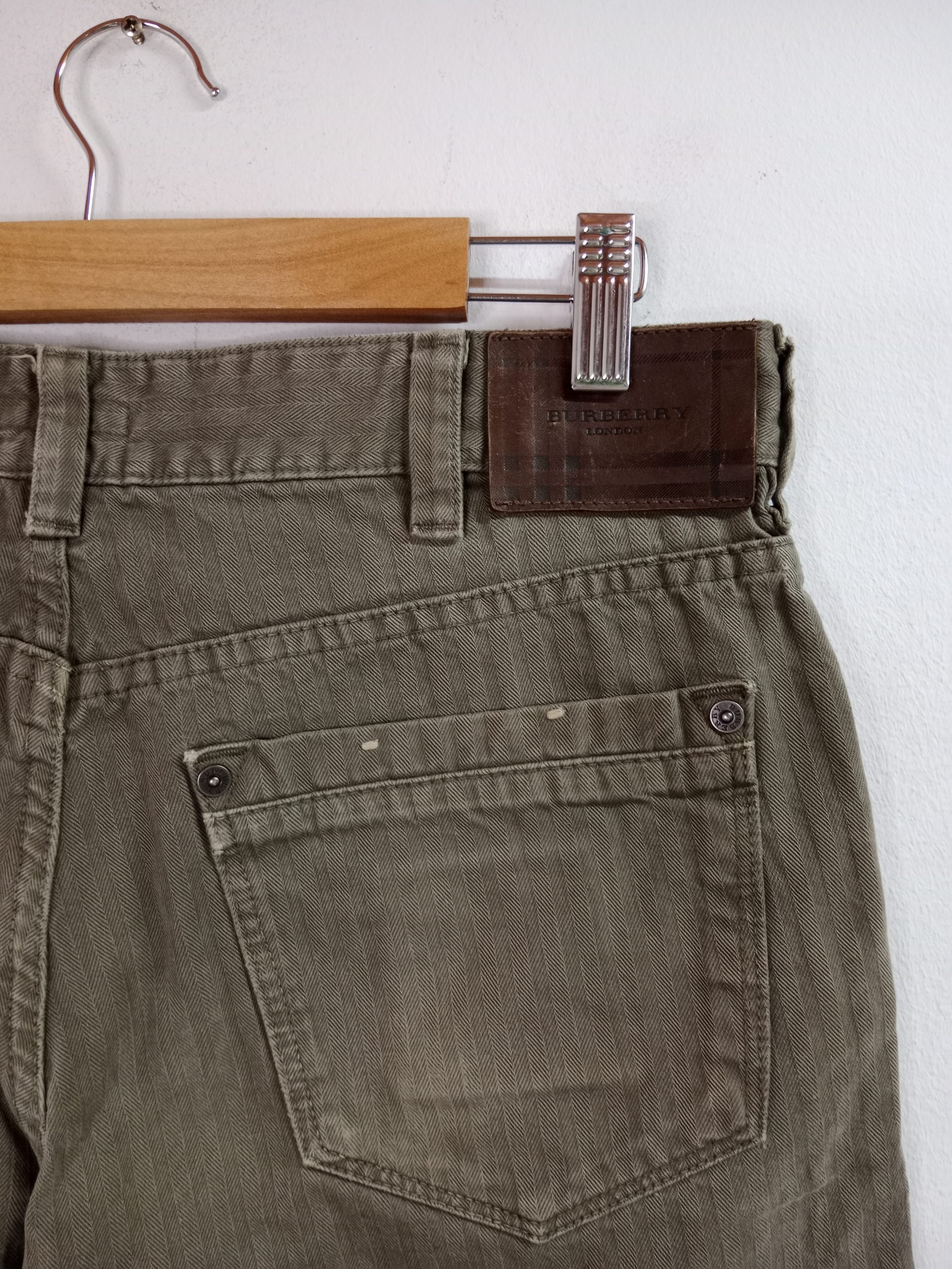 Burberry Cotton Denim Pants Khaki Green Striped & Straight 42 M - Imagen 5