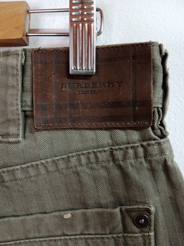 Burberry Cotton Denim Pants Khaki Green Striped & Straight 42 M - Imagen 6
