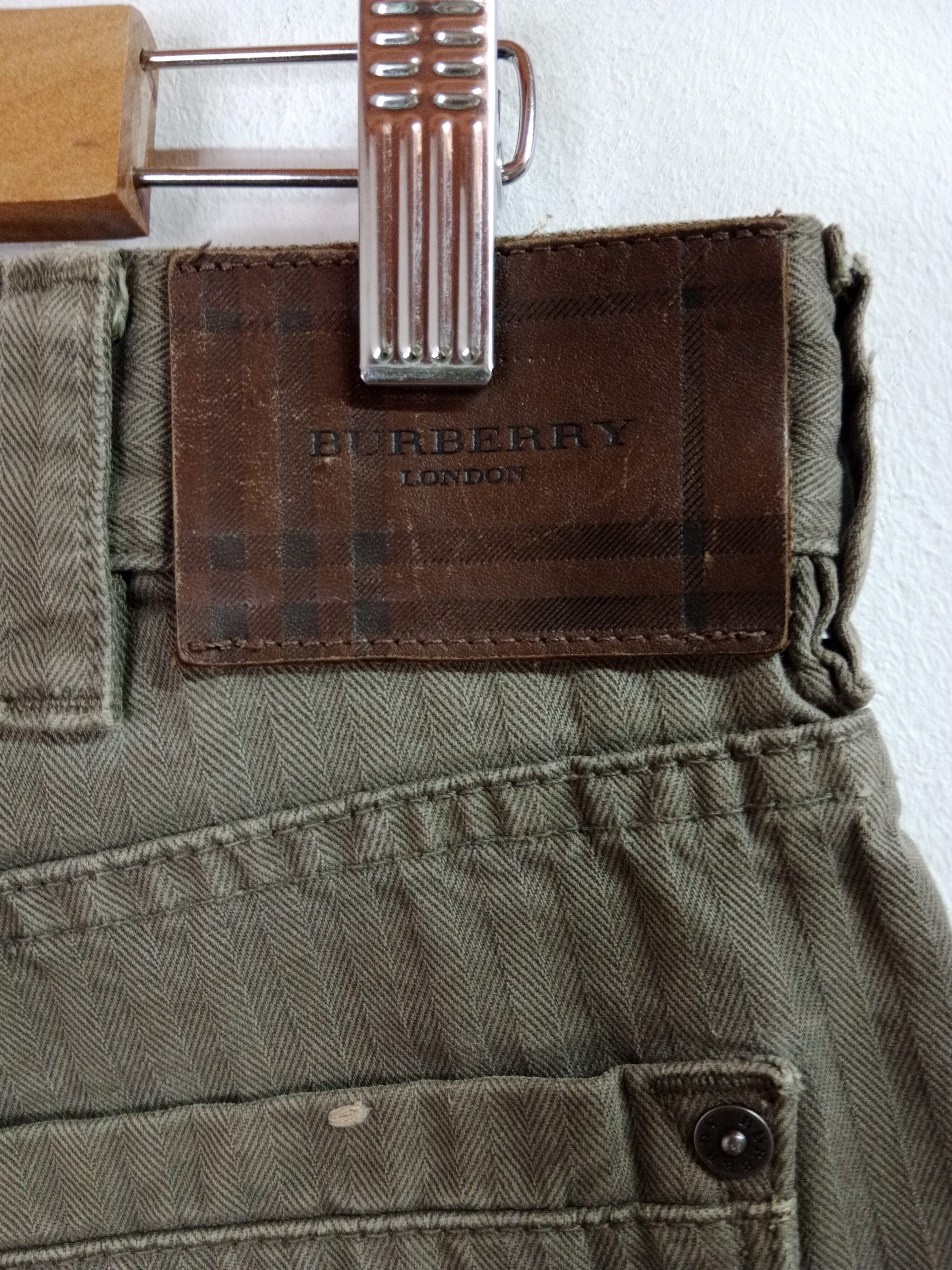 Burberry Cotton Denim Pants Khaki Green Striped & Straight 42 M - Imagen 6