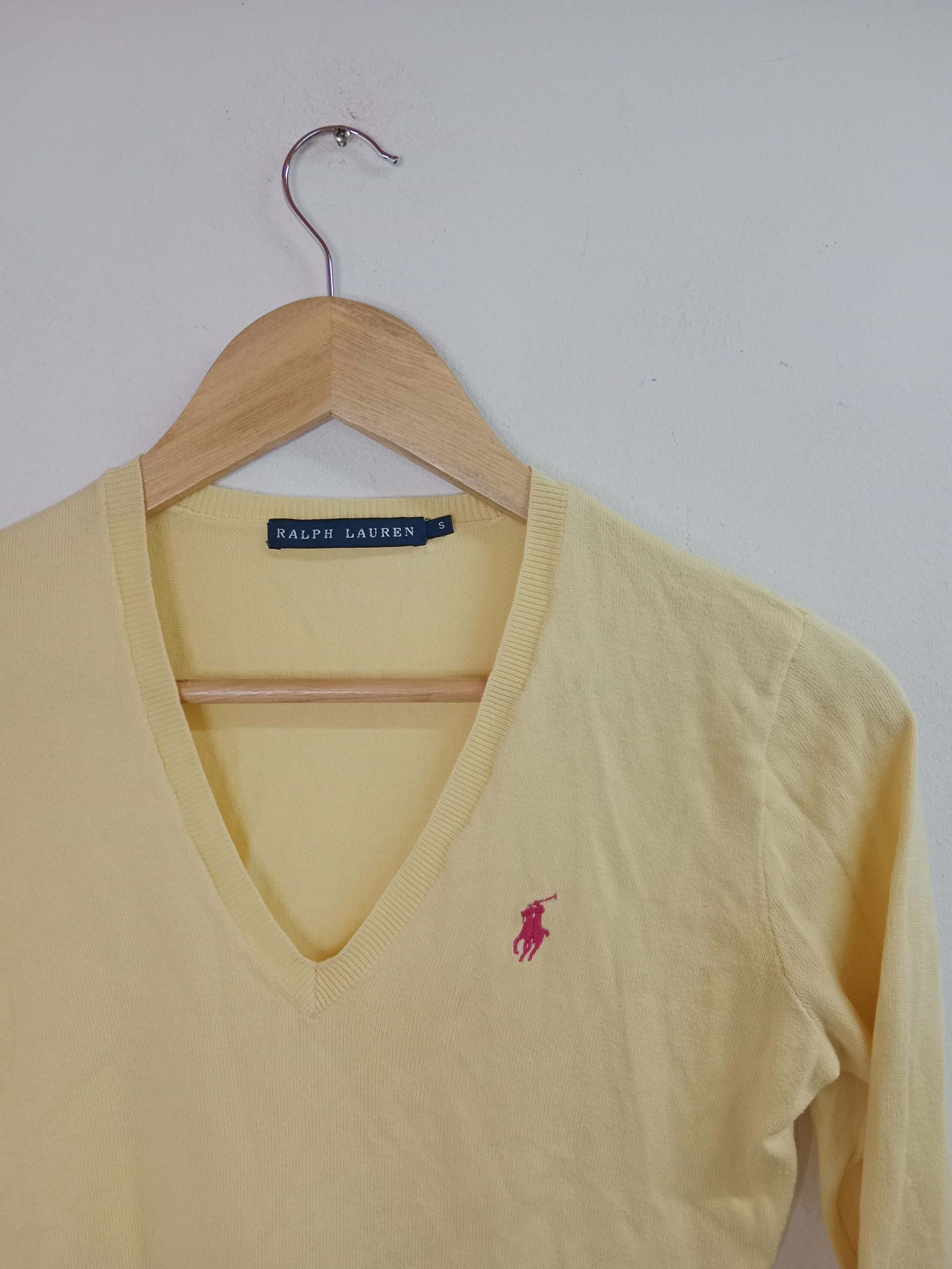 Polo Ralph Lauren Knitted Sweater V-Neck Pale Yellow S M - Imagen 2