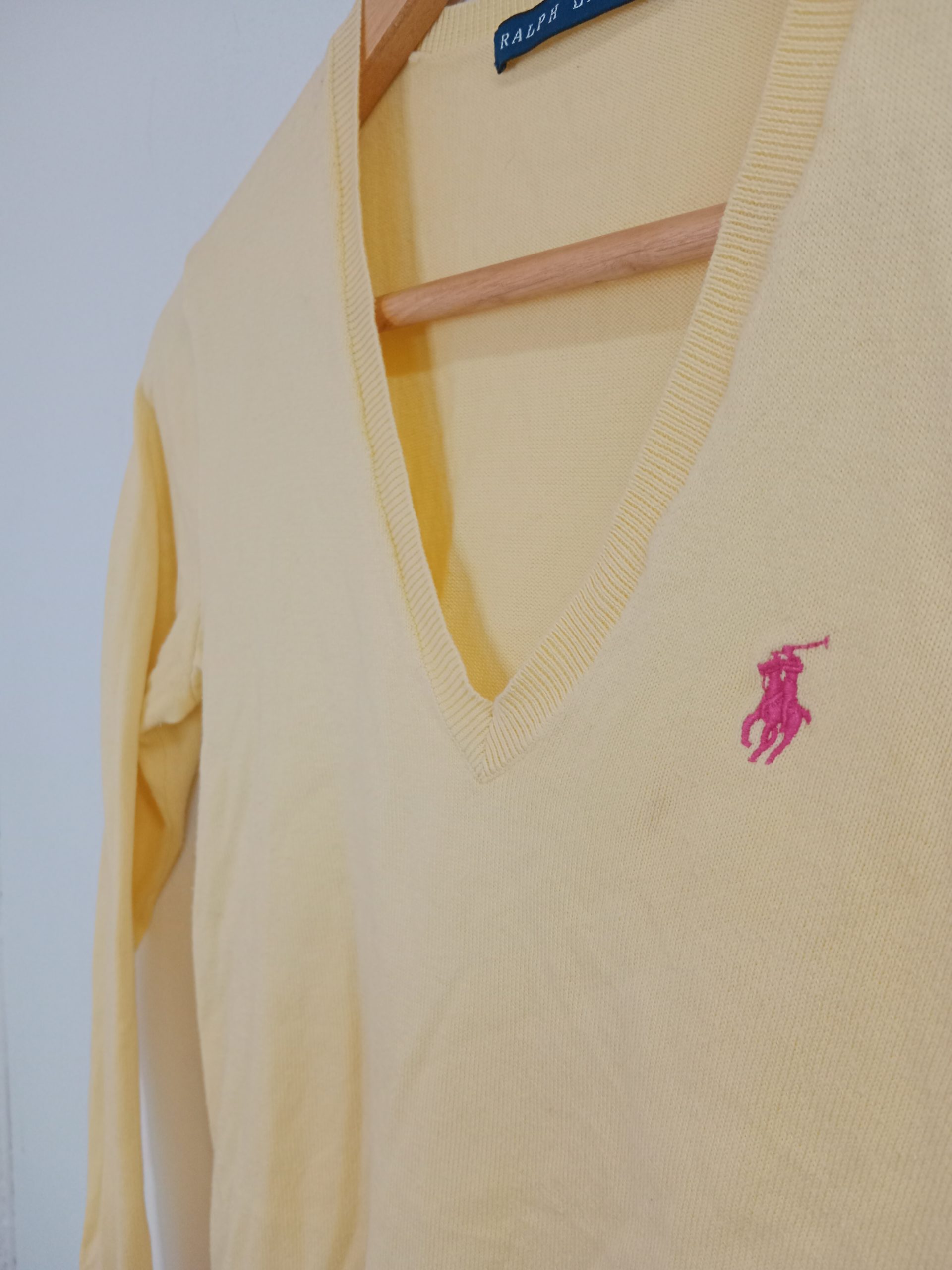 Polo Ralph Lauren Knitted Sweater V-Neck Pale Yellow S M - Imagen 3