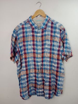 Tommy Bahamas camisa hawaiana azul a cuadros  L