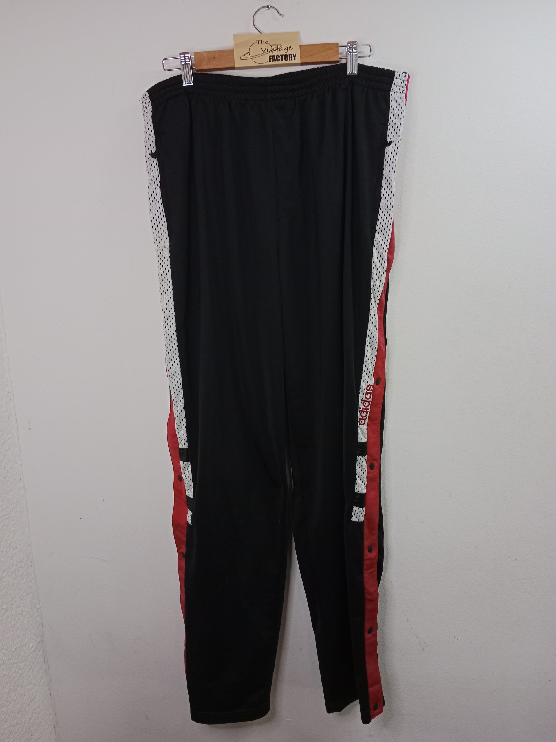 Adidas Vintage Track Pants Black & Red Buttons L XL - Imagen 3