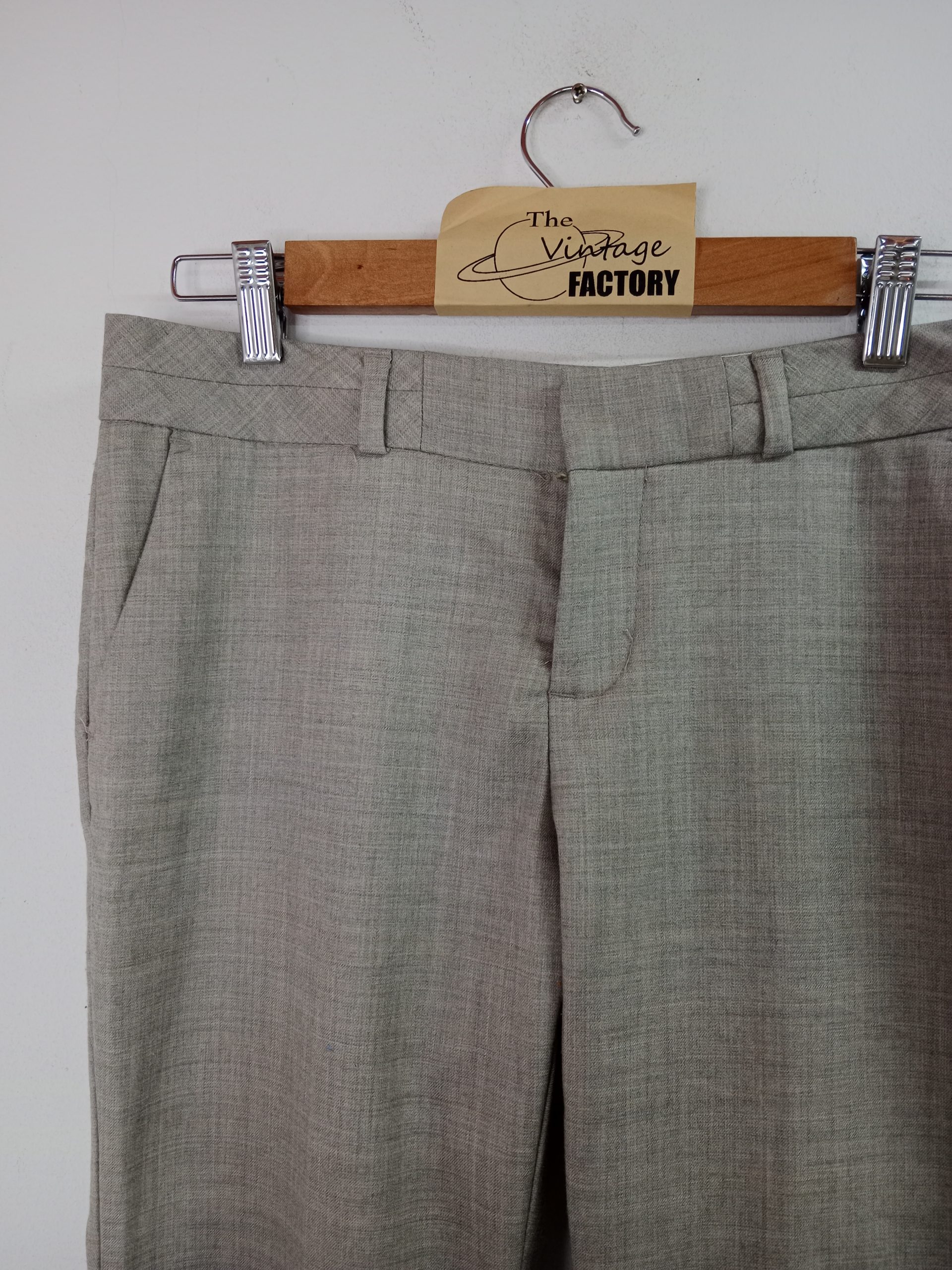 Banana Republic Pleated & Flared Wool Pants Gray Beige M L - Imagen 2