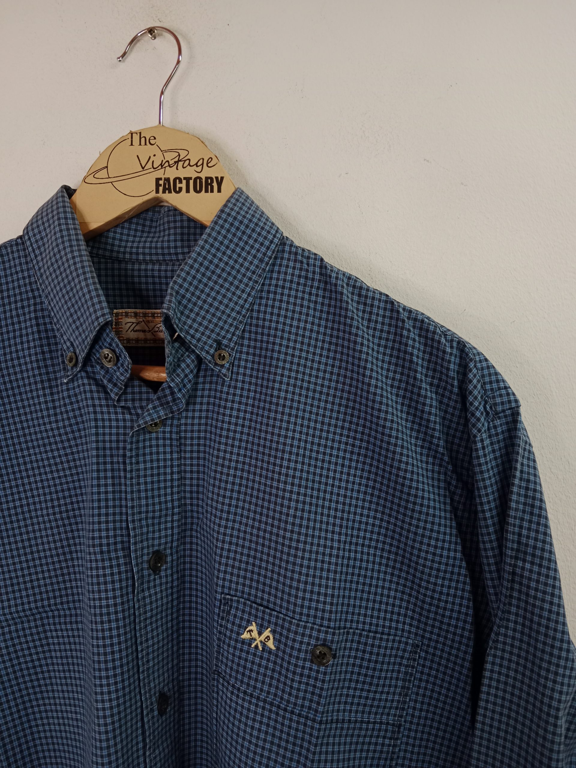 Thomas Burberry Vintage Long Sleeve Shirt Checkered Blue & Black L - Imagen 2