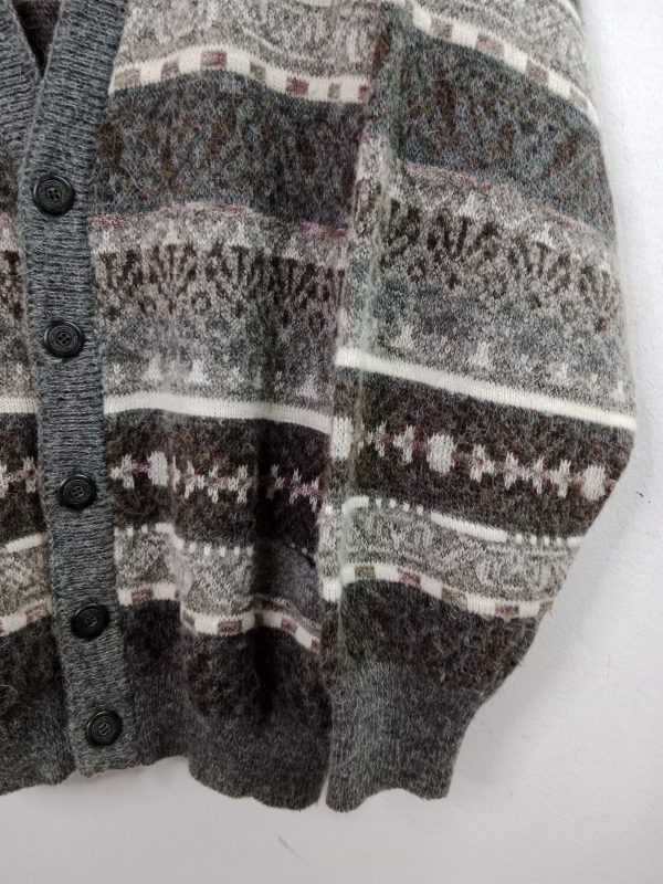 Knitted Vintage Cardigan Wool Mohair Brown & Gray Striped XXL XXXL - Imagen 2