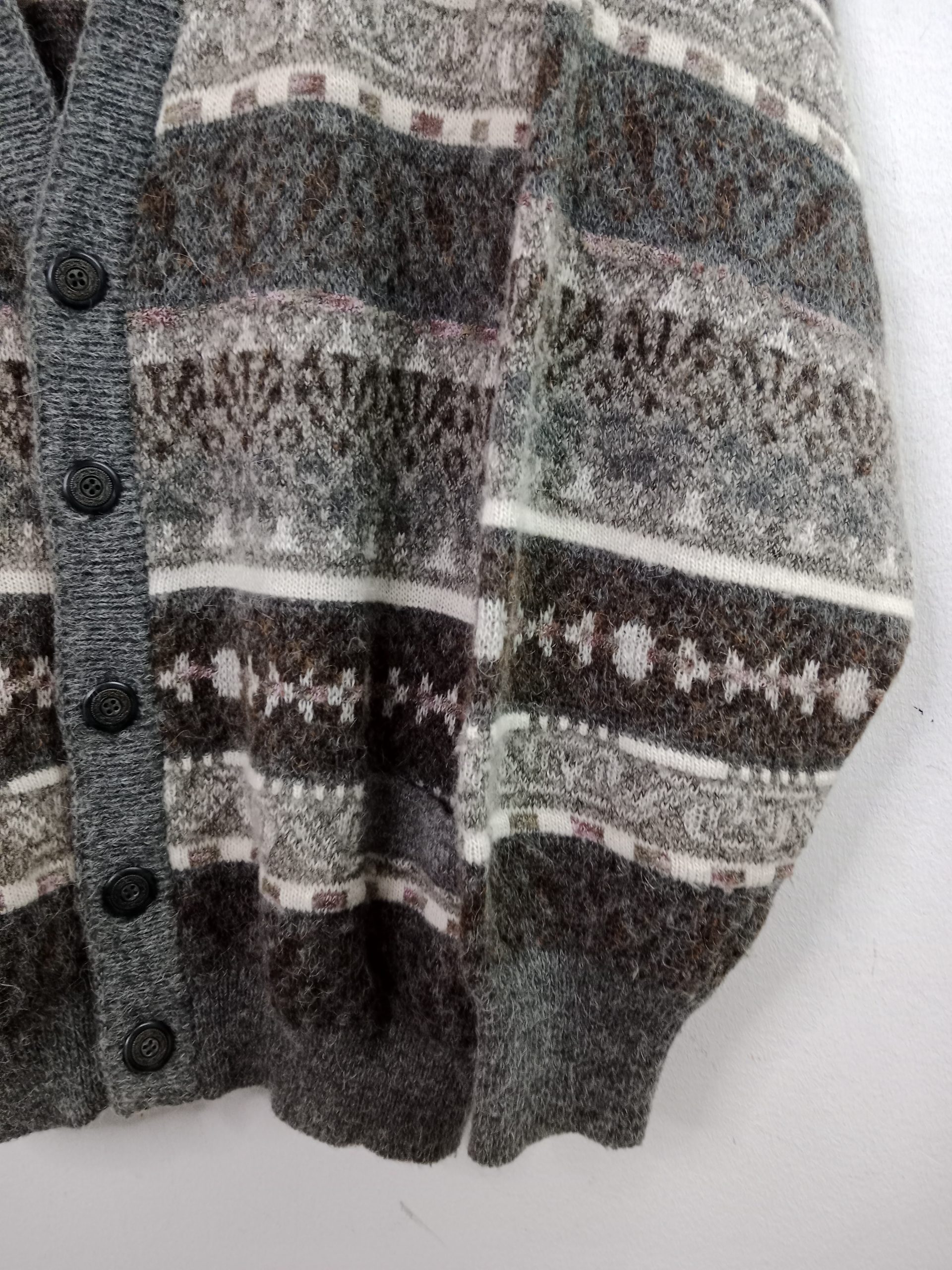 Knitted Vintage Cardigan Wool Mohair Brown & Gray Striped XXL XXXL - Imagen 2