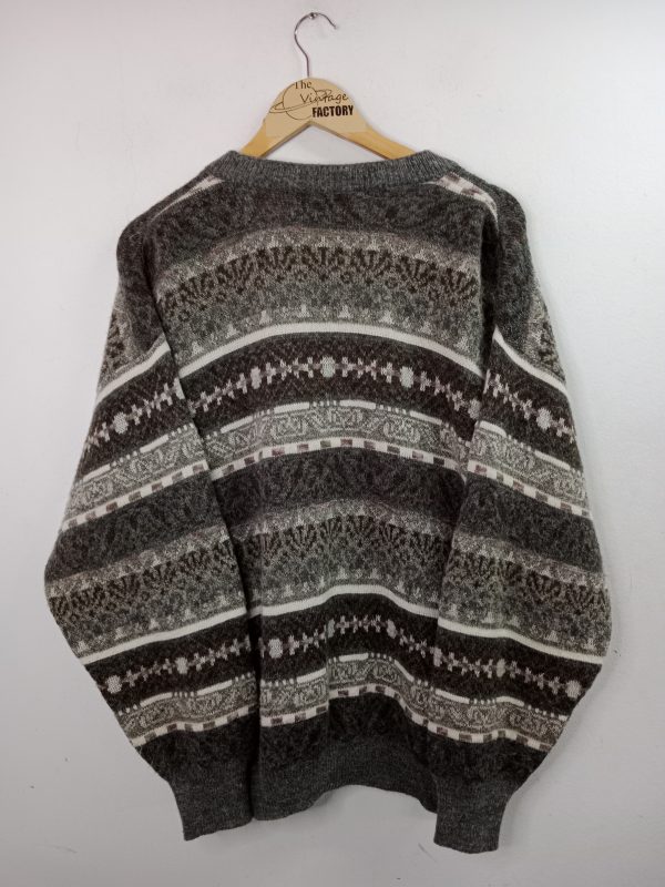 Knitted Vintage Cardigan Wool Mohair Brown & Gray Striped XXL XXXL - Imagen 4