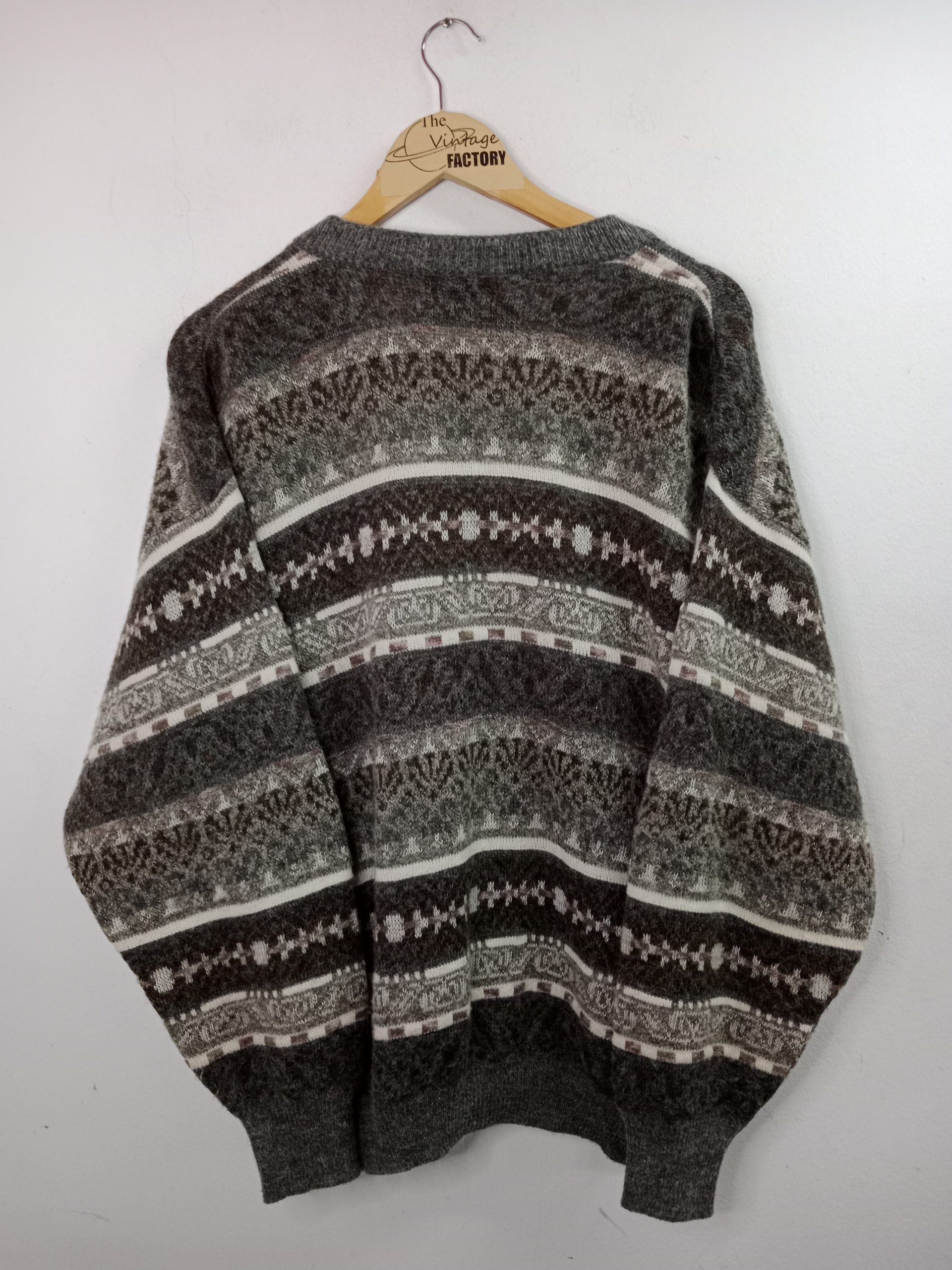 Knitted Vintage Cardigan Wool Mohair Brown & Gray Striped XXL XXXL - Imagen 4