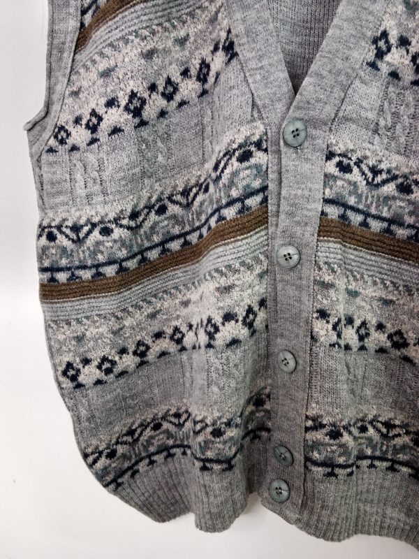 Vintage Knitted Wool Vest Gray & Print XL - Imagen 2