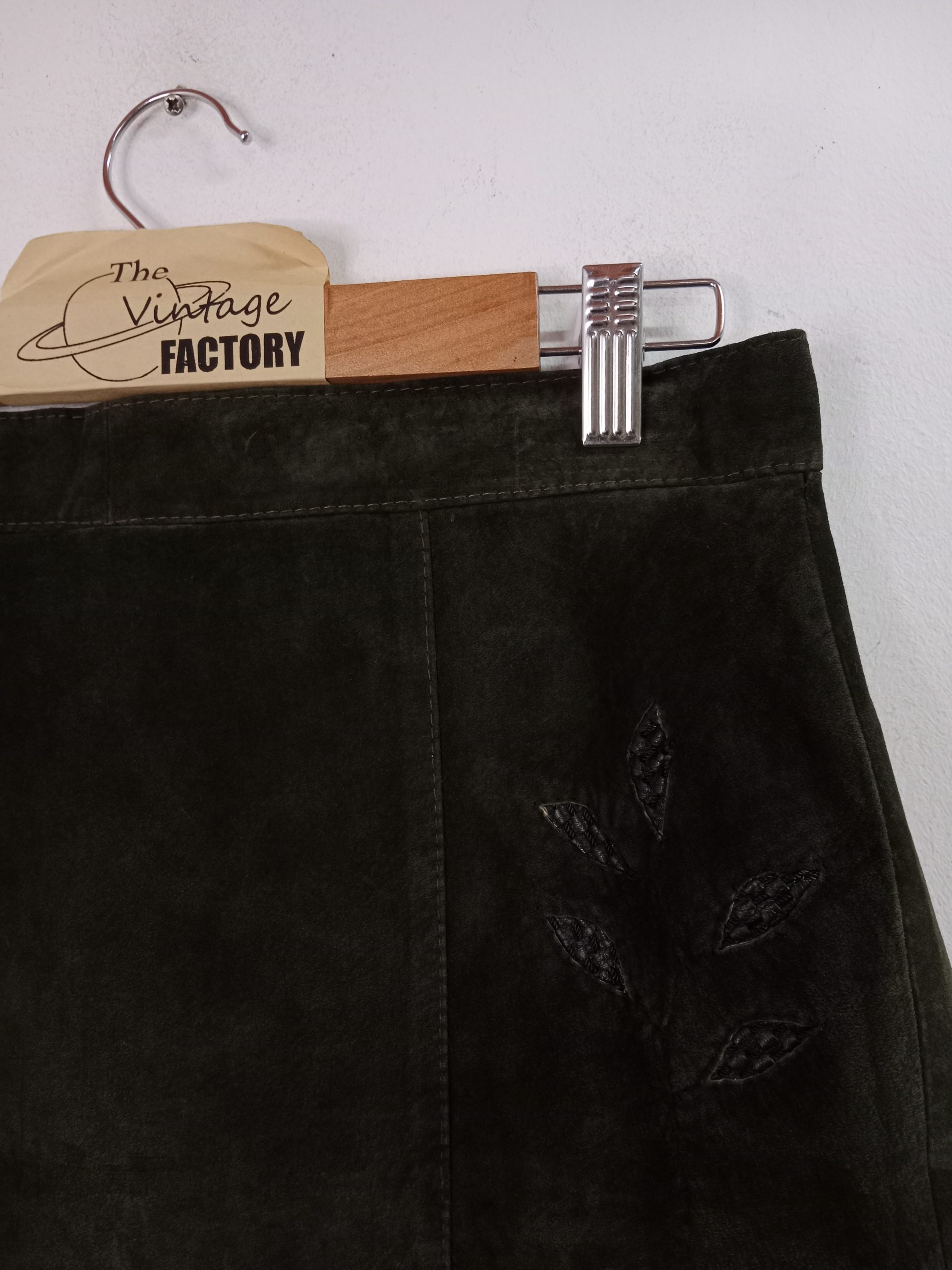 Bavarian Suede Skirt Vintage Tyrolean Dark Green & Short M - Imagen 2