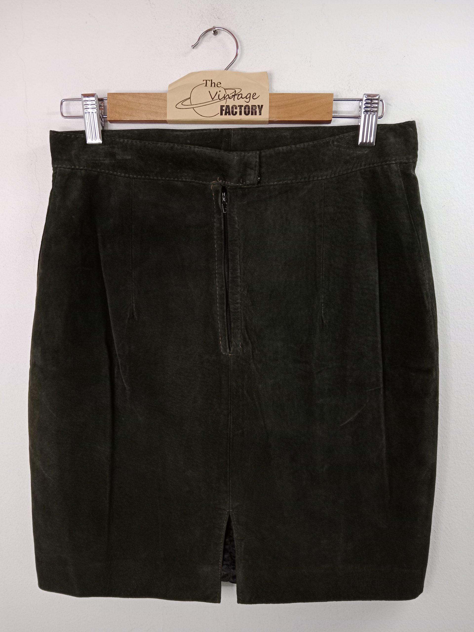 Bavarian Suede Skirt Vintage Tyrolean Dark Green & Short M - Imagen 3
