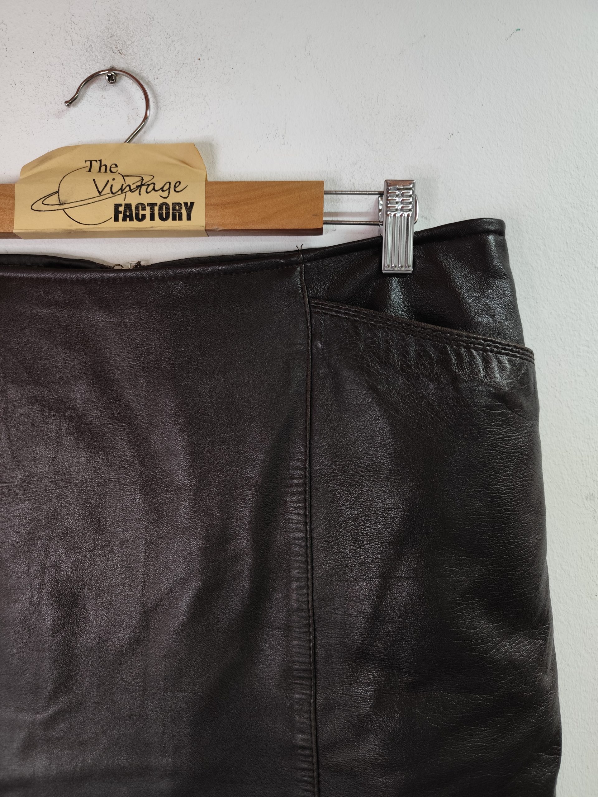 Leather Skirt Vintage Dark Brown & Pockets midi XL - Imagen 2